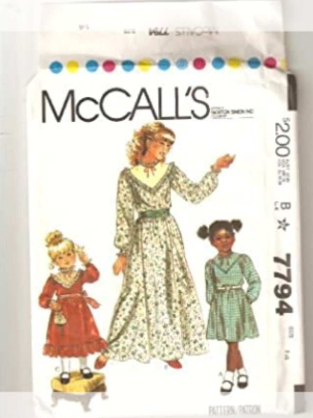 McCalls 7794 Vintage Girls Dress Pattern for Long or Short Dresses Girls 14